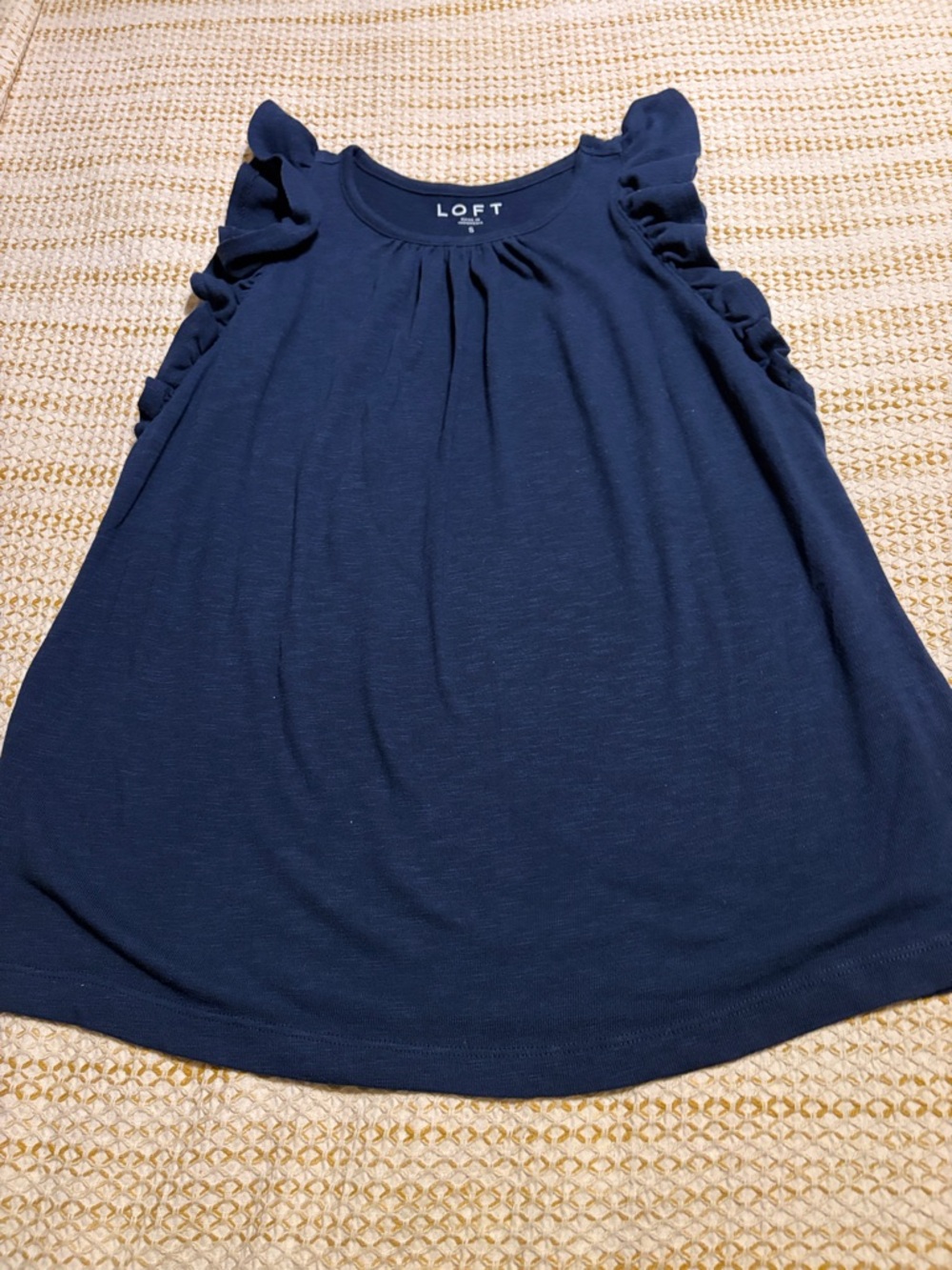 LOFT Navy Ruffle Sleeve Top